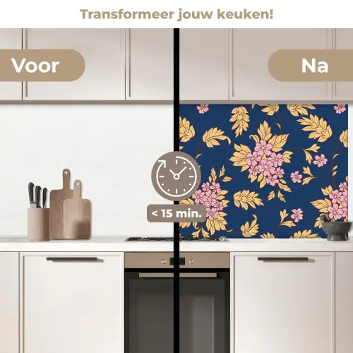 Bloesem - Bladeren - Roze - Goud - Patronen keuken achterwand 2 middel 871 -voor-na2_NL