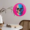 Neon - Blauw - Pop-art - Schedel Wandcirkel behangsticker klein -sfeer3
