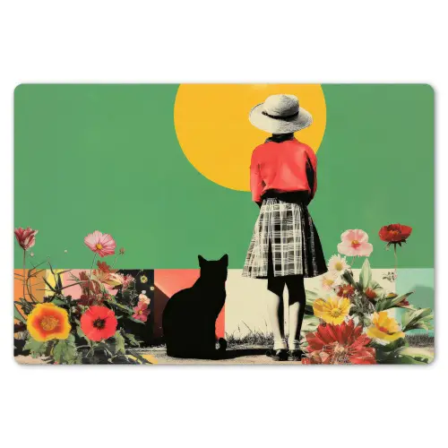 Retro - Meisje - Kat - Zon Placemat vinyl groot -zzsfeer1_Kitchenyeah-website