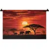 Savanne - Olifanten - Zonsondergang Wandkleed katoen klein -zz3d
