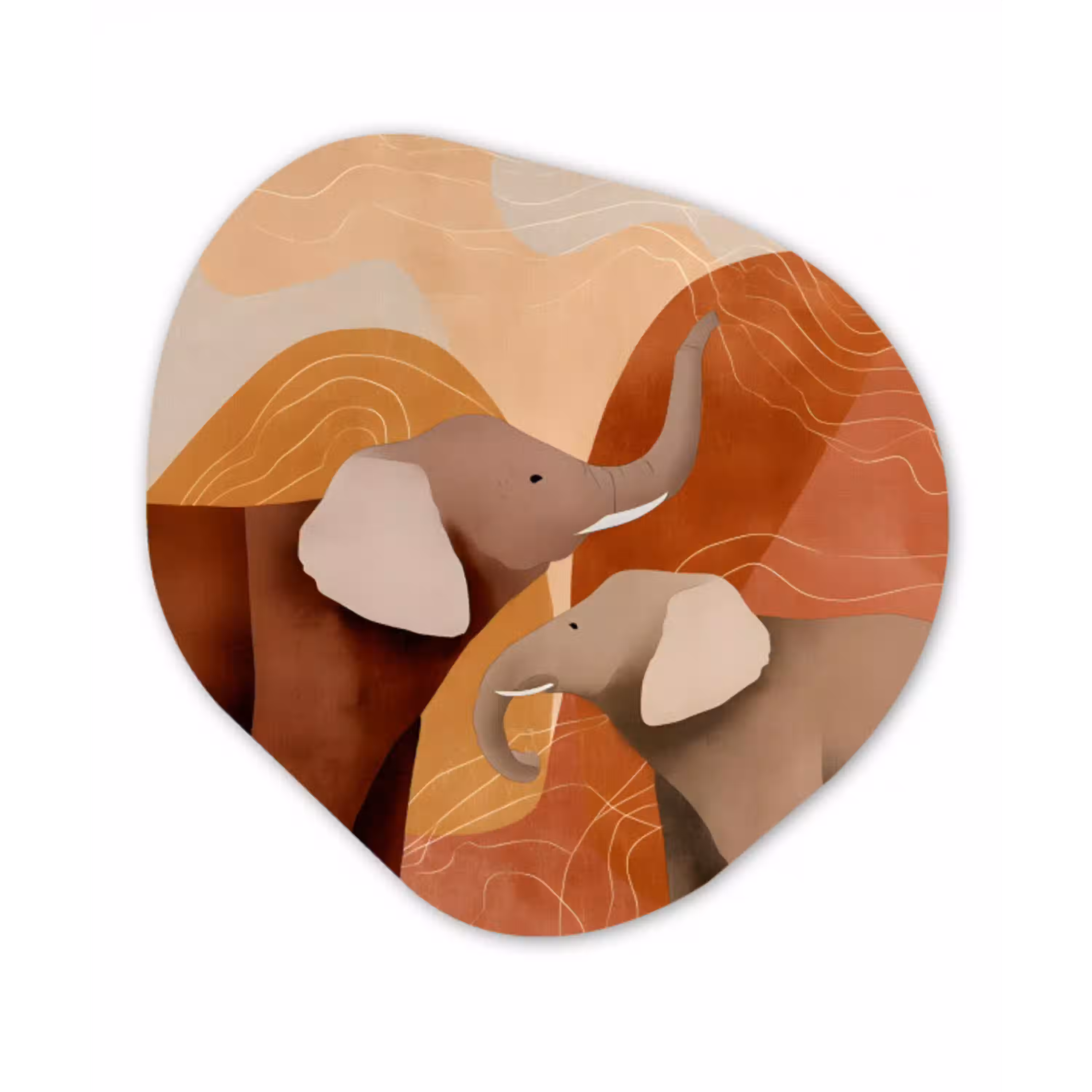 Olifanten - Oranje - Abstract Wandcirkel Organisch Forex 3mm klein -3d