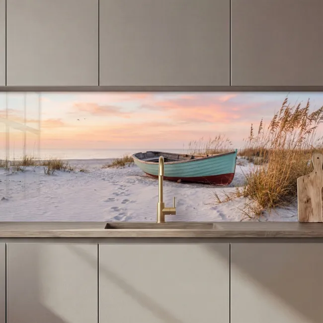 Küchenrückwand - Rustikal - Ruderboot - Sandstrand