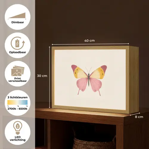 Vlinder - Illustratie - Roze Light Box met batterij (Wandlamp) middel -USP_websiteoverzichtNL