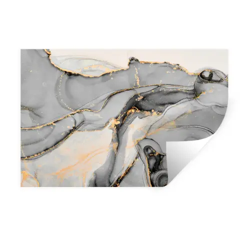 Marmer - Goud - Grijs Muursticker klein -3d