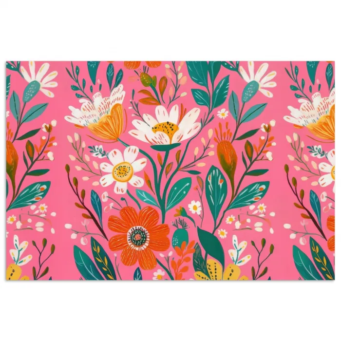 Roze - Bloemen - Wit - Oranje poster papier klein -3d