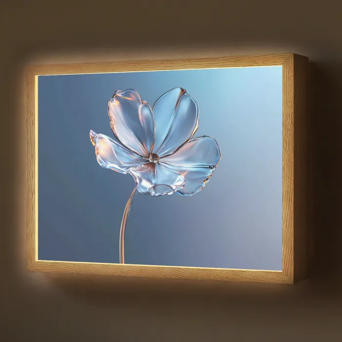 Blauw - Bloem - Glazen - Sierlijk Light Box met batterij (Wandlamp) middel -z3d_website