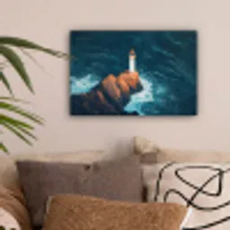 Vuurtoren - Rots - Zee - Golven canvas 2cm klein -sfeer1
