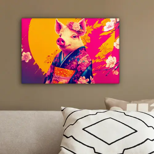 Varken - Bloemkroon - Kimono - Abstract canvas 2cm klein -sfeer3