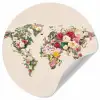 Wereldkaart - Bloemen - Roze Wandcirkel behangsticker klein -3d