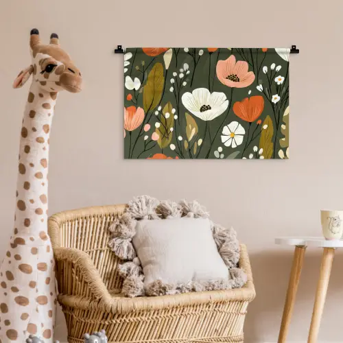 Bloemen - Illustratie - Groen Wandkleed katoen klein -wsfeer5_kind