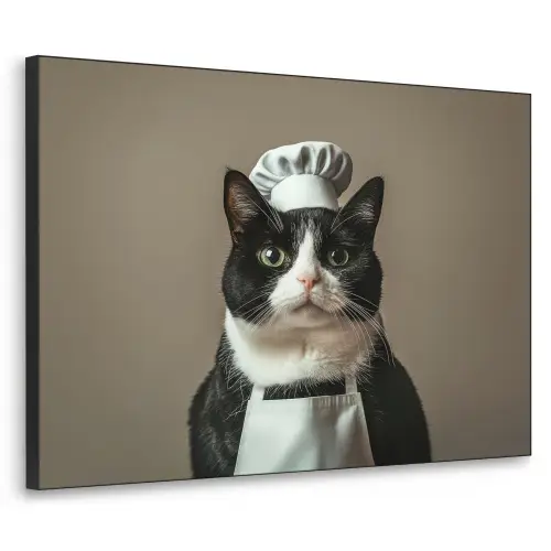 Kat - Kokskleding - Zwart - Wit Textielframe zwart klein -3d