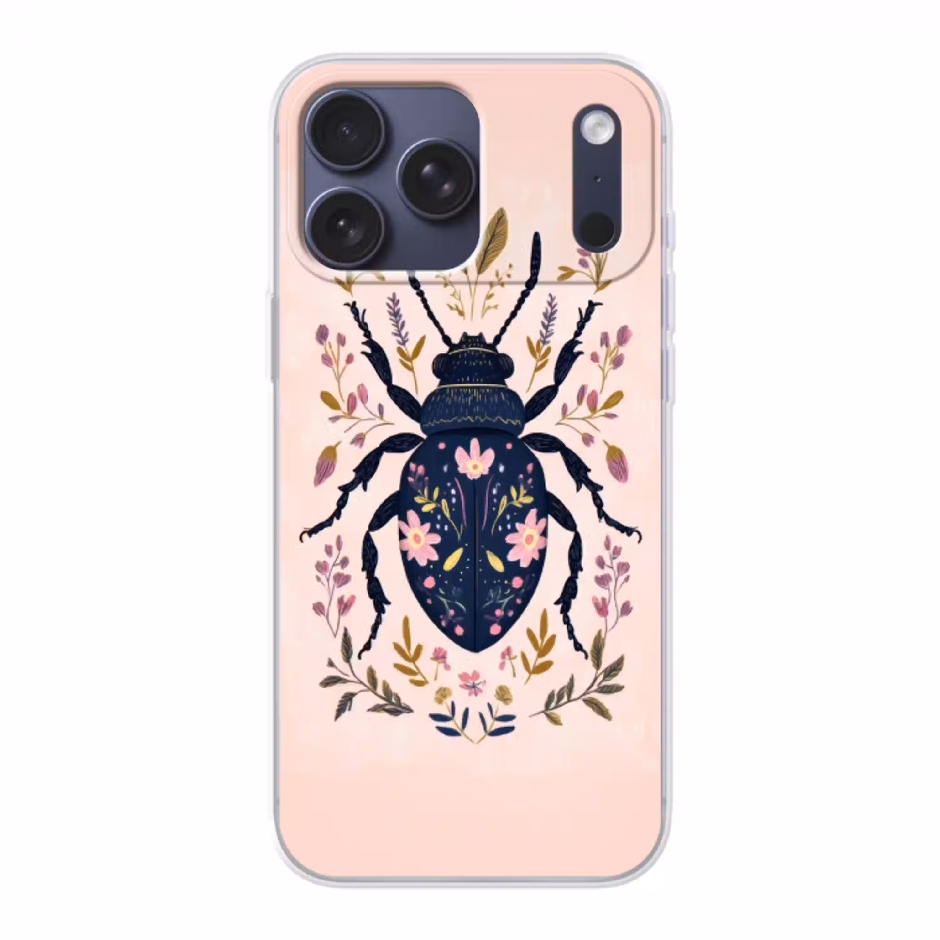 Donkerblauw - Kever - Bloemtakken - Sierlijk Telefoonhoesje iPhone 17 Pro Max klein -3d