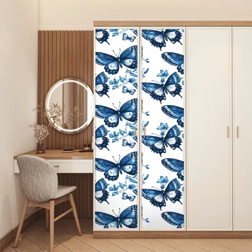 Blauw - Vlinders - Bloemen - Wit deurposter klein 289 -sfeer3