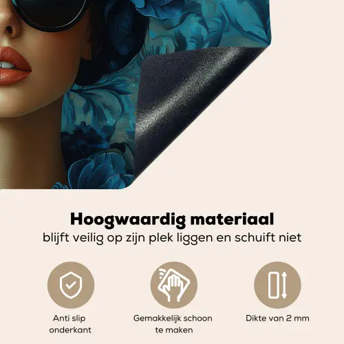 Vrouw - Bloemen - Vlinders - Blauw - Abstract Inductie beschemer met haakjes klein -ky-onderkant-nl