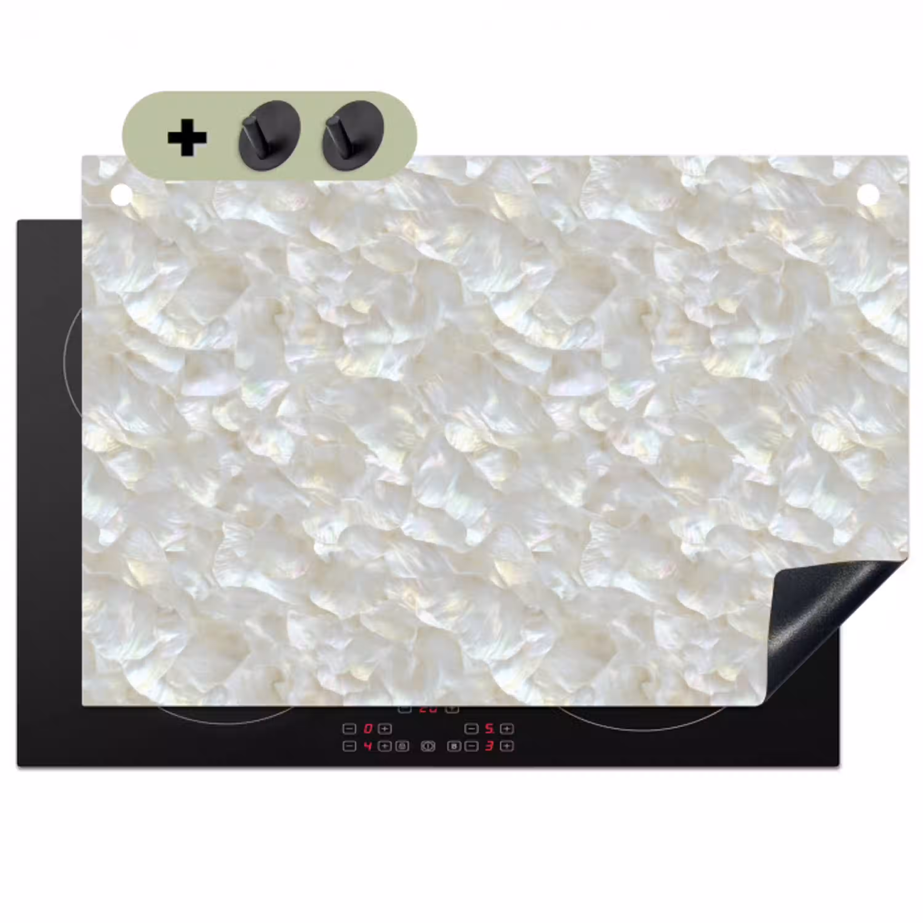 Parelmoerglans - Wit - Schelp Inductie beschemer met haakjes klein 777 -3d
