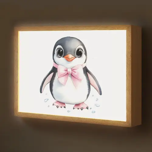 Pinguïn - Strikje - Roze - Dier Light Box met batterij (Wandlamp kind) middel -z3d_website