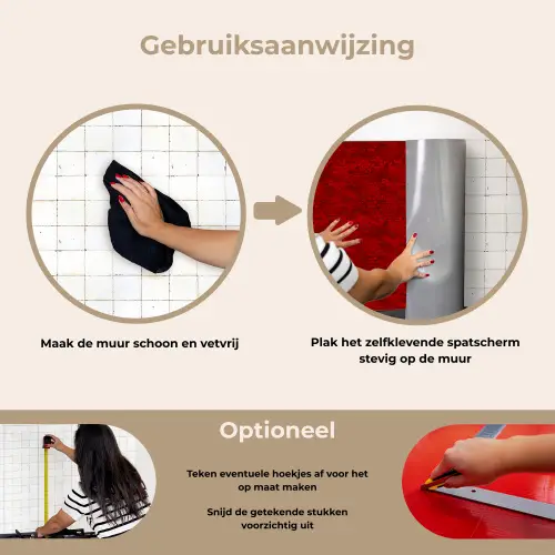 Rood - Patroon - Bloemen keuken achterwand spatscherm klein 900 -gebruiksaanwijzing_NL