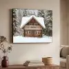 Huis - Bos - Winter - Natuur - Sneeuw Textielframe zwart klein -sfeer3