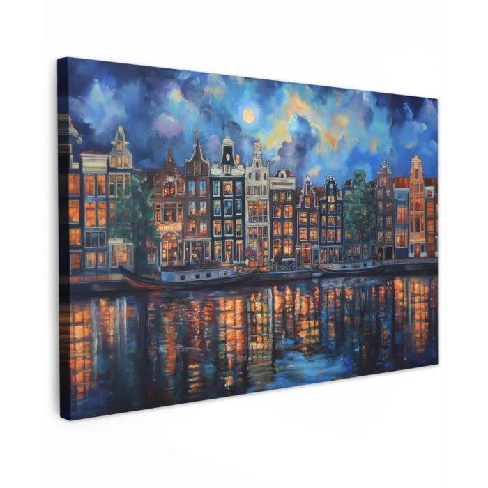 Grachten Amsterdam - Huizen - Stad - Kleurrijk Tuinposter op houten frame 2 cm dik klein -3d