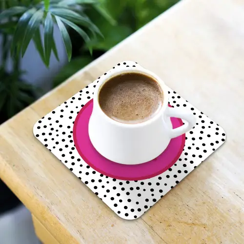 Smiley - Roze - Stippen onderzetter kurk middel -sfeer5