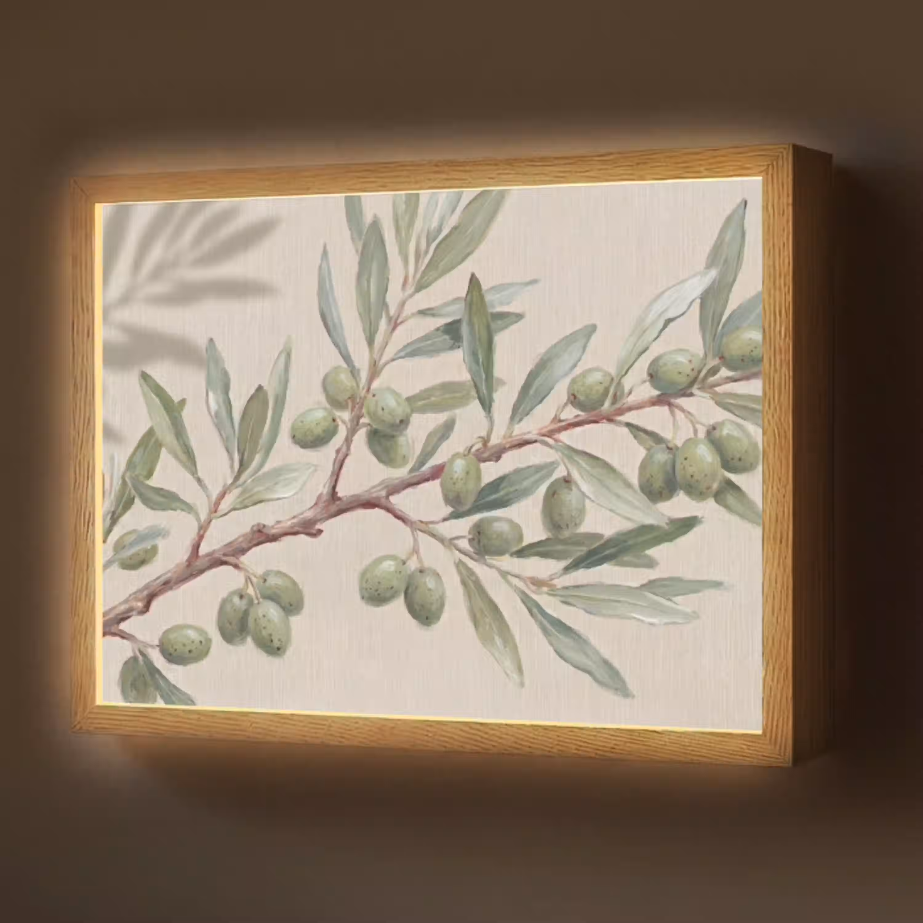 Olijftak - Bladeren - Natuur - Groen - Beige Light Box met batterij (Wandlamp) middel -z3d_website