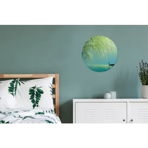 Bootje - Water - Bladeren - Bloesems Wandcirkel aluminium klein -slaapkamer