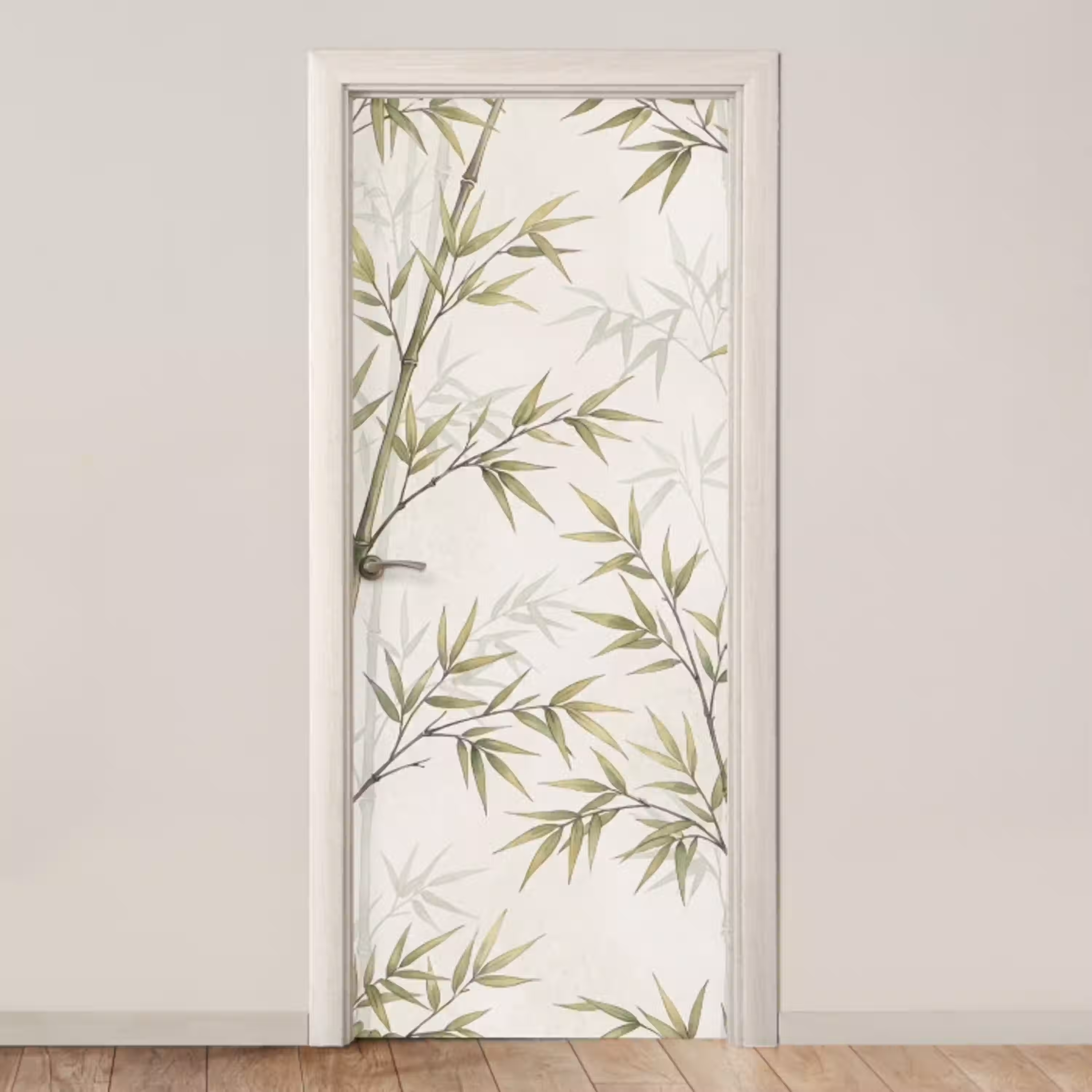 Bamboe - Bladeren - Natuur - Aquarel - Groen deurposter klein -3d_beige