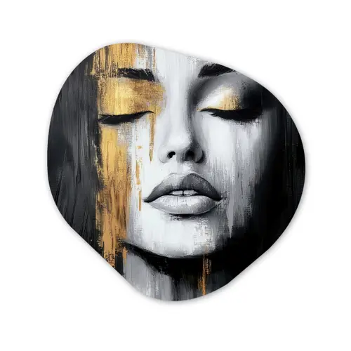 Gezicht - Vrouw - Penseelstreken - Abstract Wandcirkel Organisch Forex 3mm klein -3d