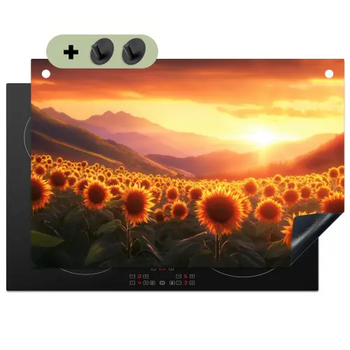 Zonnebloemen - Zonsondergang - Landschap Inductie beschemer met haakjes klein -3d