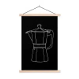 Mokkapot - Zwart - Wit - Lijntekening textielposter latten blank klein -3d