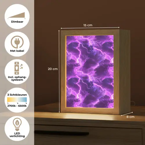 Paars - Bliksem - Wolken Light Box met kabel (Tafellamp) klein 925 -USP_NL