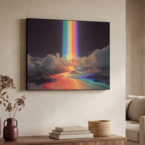 Regenboog - Verticaal - Sterrenhemel - Wolken Textielframe zwart klein -sfeer3