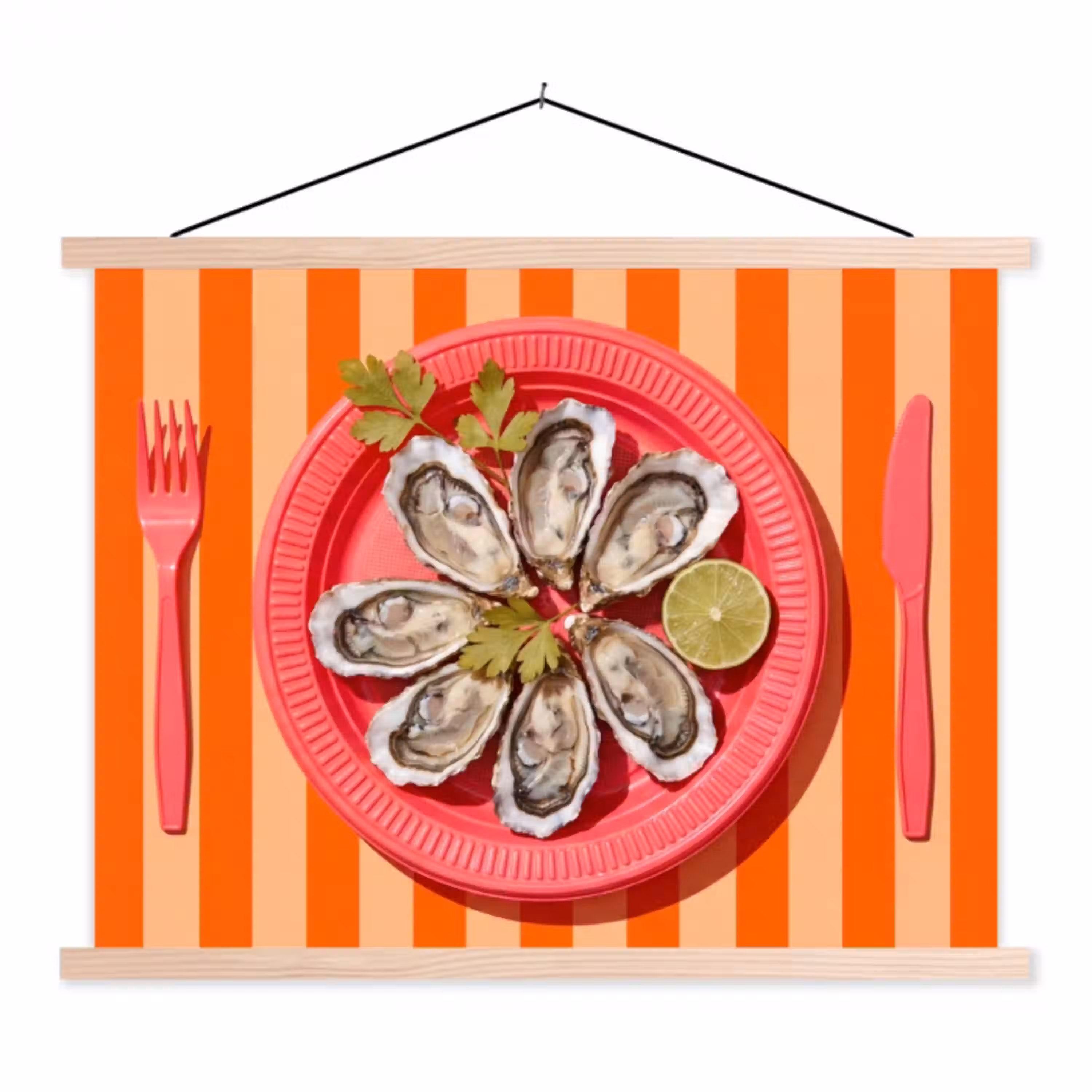 Eten - Oester - Zeevruchten - Oranje - Modern textielposter latten blank klein -3d