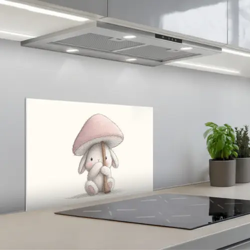 Paddenstoel - Konijn - Roze keuken achterwand spatscherm klein -3d_schuin