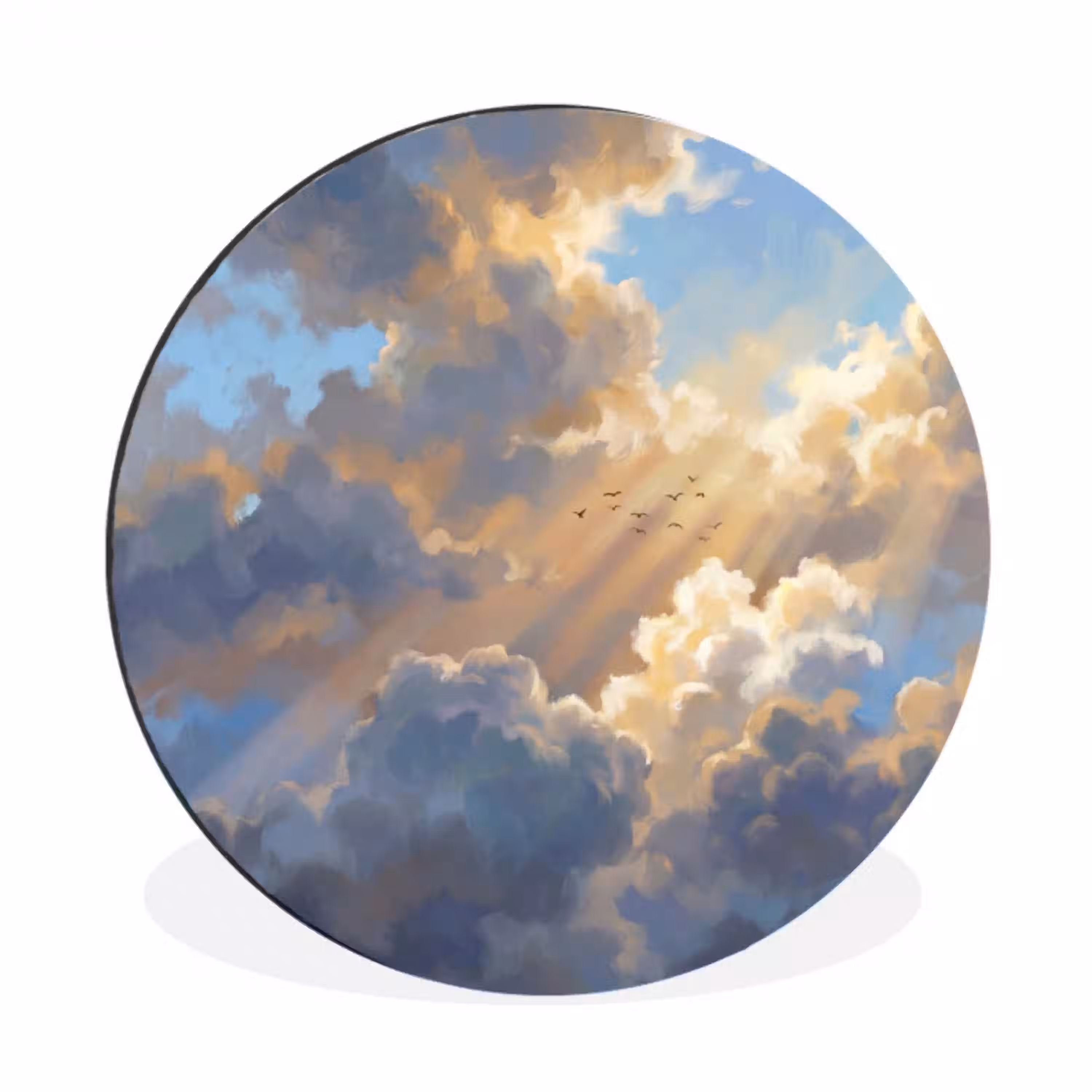 Wolken - Zonnestralen - Natuur - Abstract - Blauw Wandcirkel aluminium klein -3d