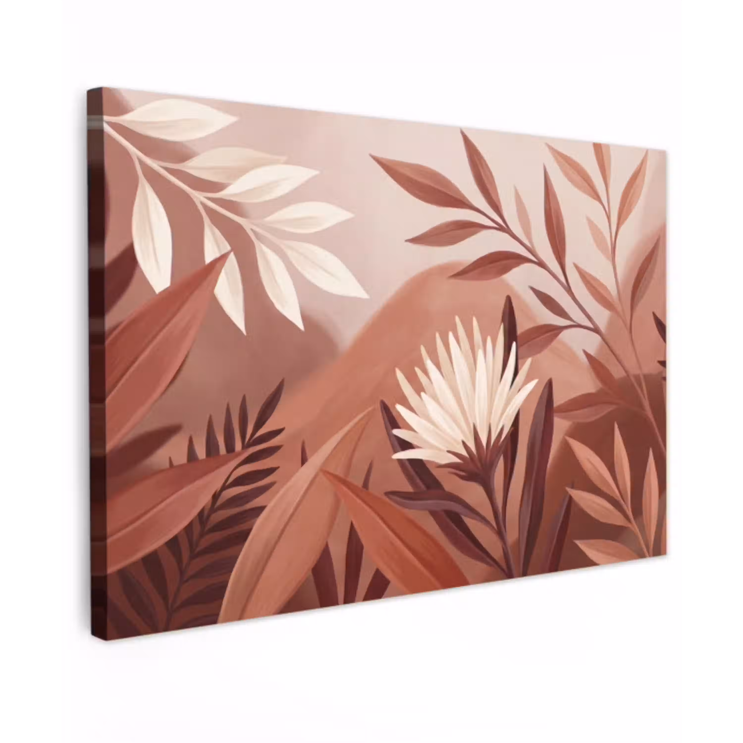 Planten - Bladeren - Botanisch - Modern - Bruin Tuinposter op houten frame 2 cm dik klein -3d