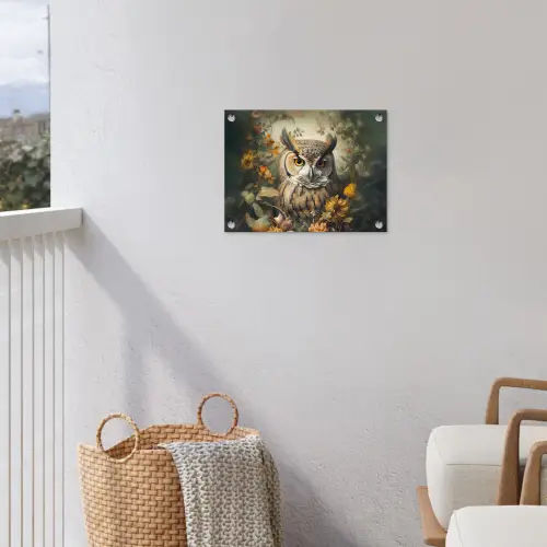 Uil - Vogels - Bloemen - Natuur tuinposter los doek klein -sfeer8