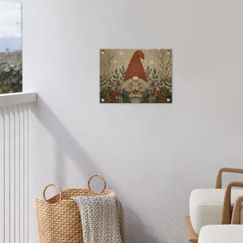 Kerstgnome - Konijntjes - Kleurrijk tuinposter los doek klein -sfeer8