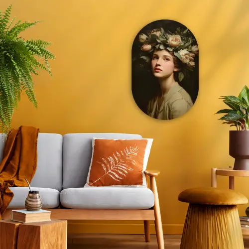 Bloemenstilte - Vrouw - Portret Wandcirkel Ovaal Forex klein -sfeer4