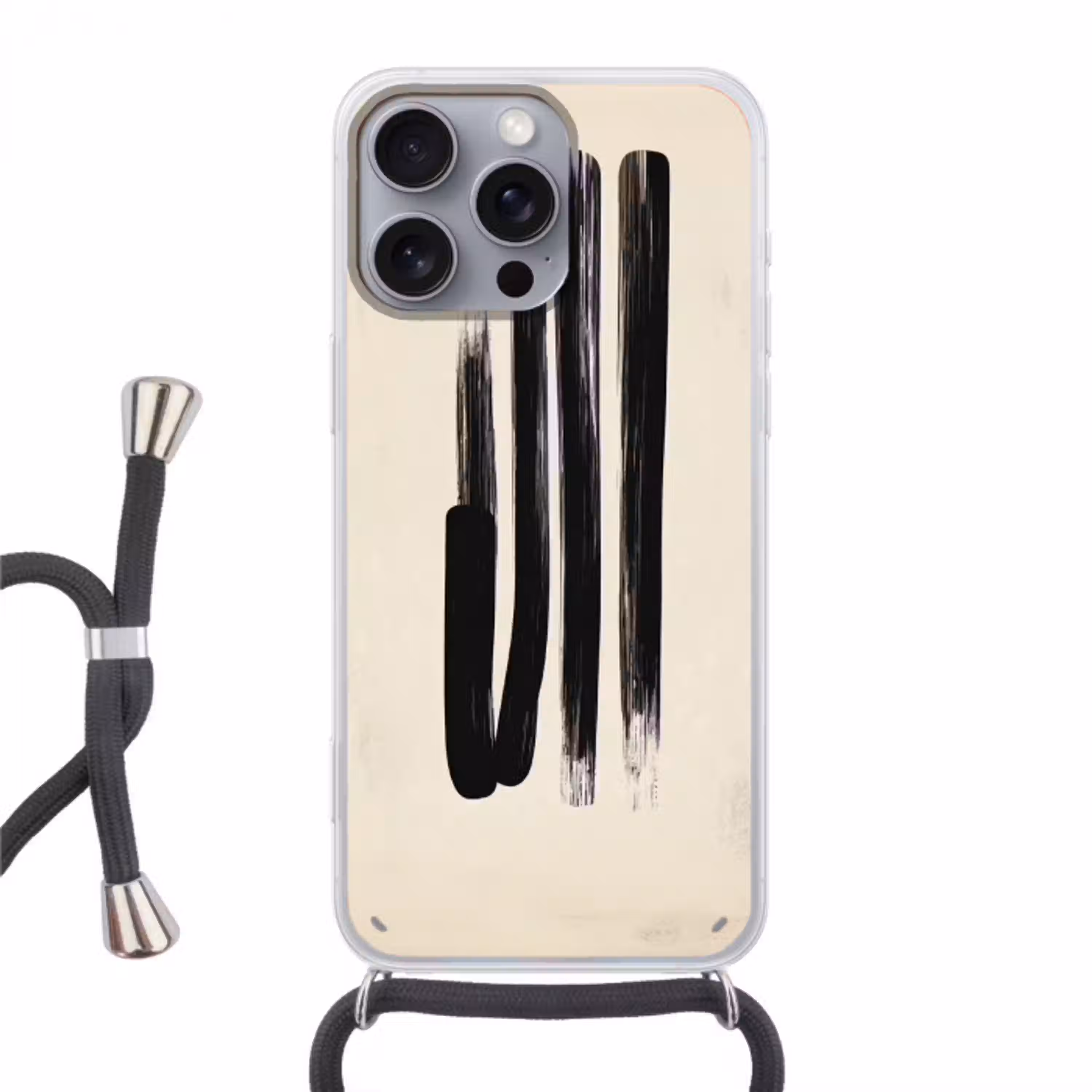 Penseelstreken - Verticaal - Zwart Hoesje iPhone 16 Pro Max met koord klein -3d