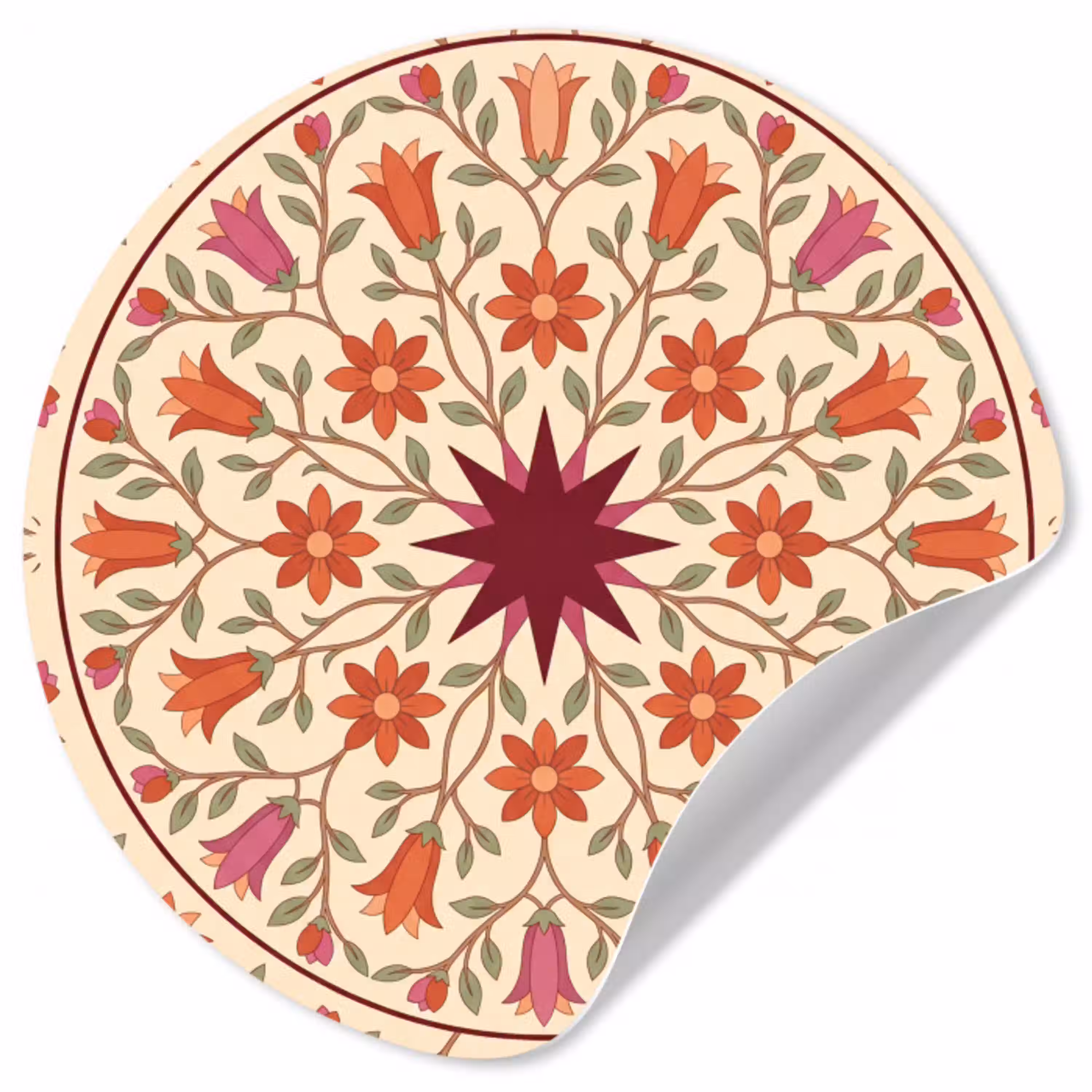 Bloemen - Mandala - Decoratief - Rood Wandcirkel behangsticker klein -3d