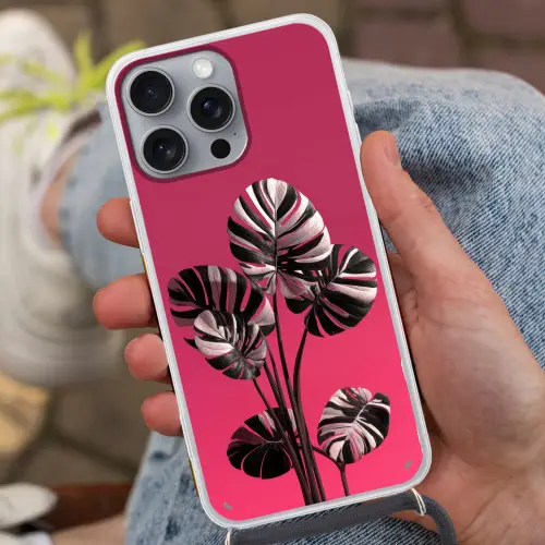 Bladeren - Rond - Roze Hoesje iPhone 16 Pro Max met koord klein -sfeer3