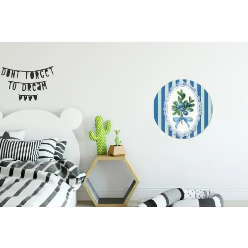 Illustratie - Bessen - Blauw - Strepen Wandcirkel aluminium klein -kinderkamer