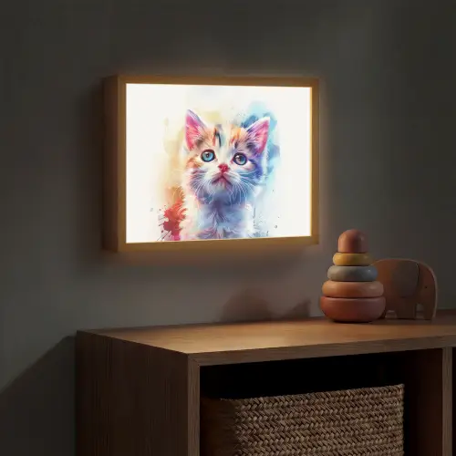 Kat - Portret - Kleuren - Verf - Wit Light Box met batterij (Wandlamp kind) middel -sfeer5_kind