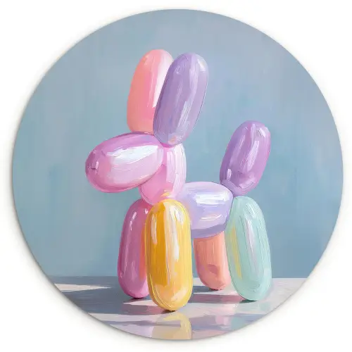 Dier - Ballon - Pasteltinten - Glanzend Wandcirkel kunststof plaat 5mm dik klein -3d