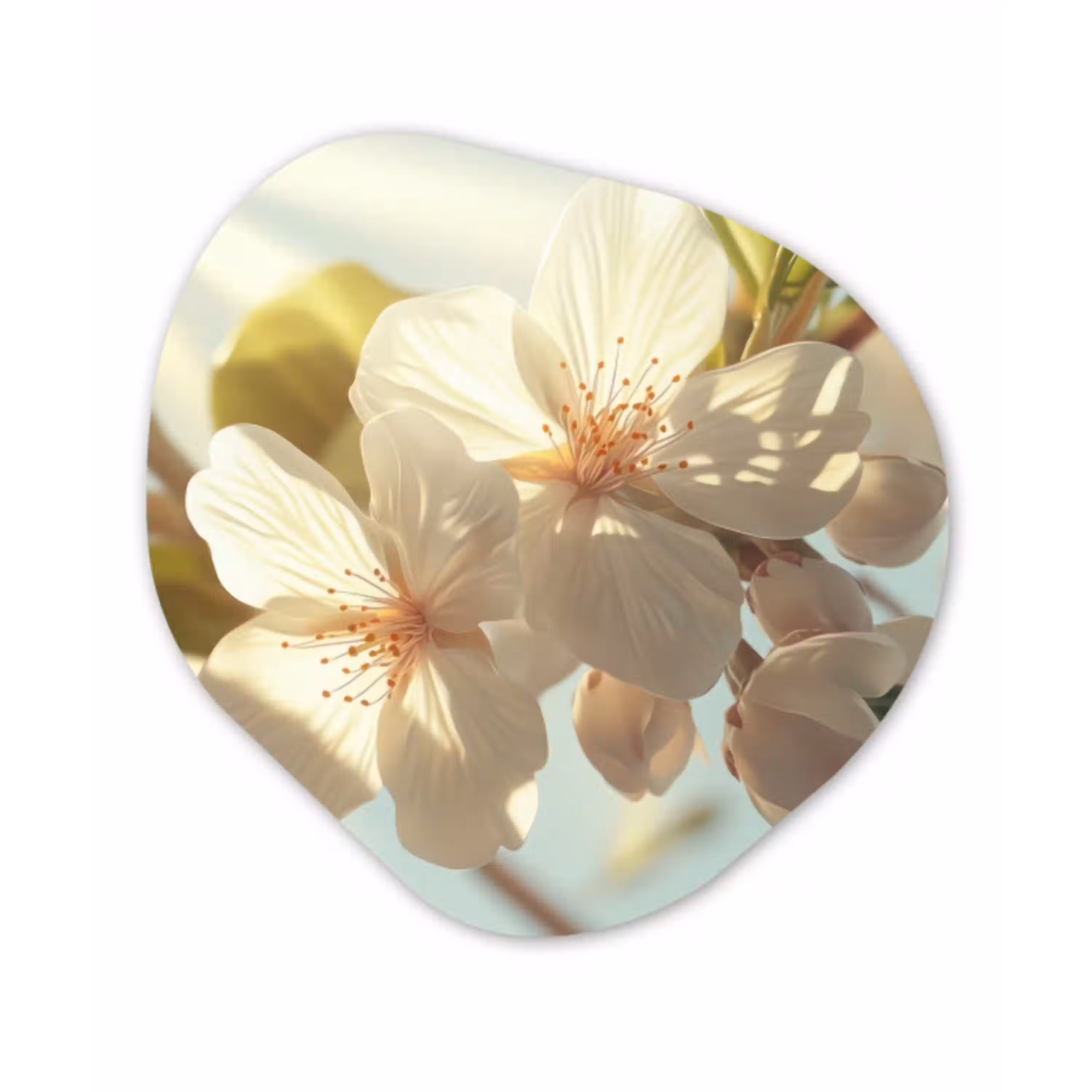 Bloesems - Wit - Zonnestralen -  Bloemblaadjes Wandcirkel Organisch Plexiglas middel -3d