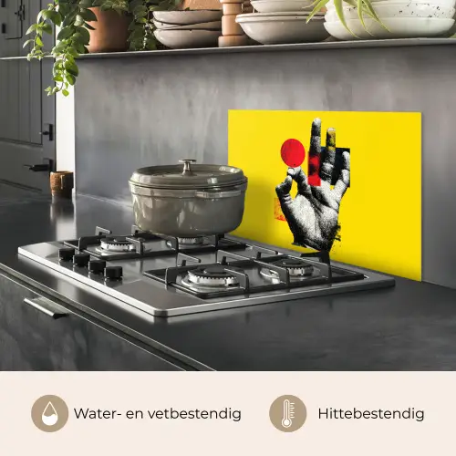 Hand - Rode cirkel - Geel keuken achterwand spatscherm klein -usp_NL
