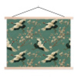 Kersenbloesem - Kraamvogels - Groen textielposter latten blank klein 122 -3d