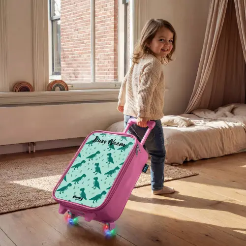 Dinos - Patroon - Groen Kinderkoffer - Roze klein -sfeer1