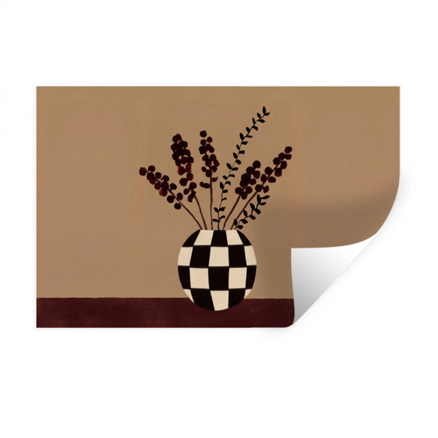 Minimalistisch - Vaas - Bloemen - Bruin Muursticker klein -3d